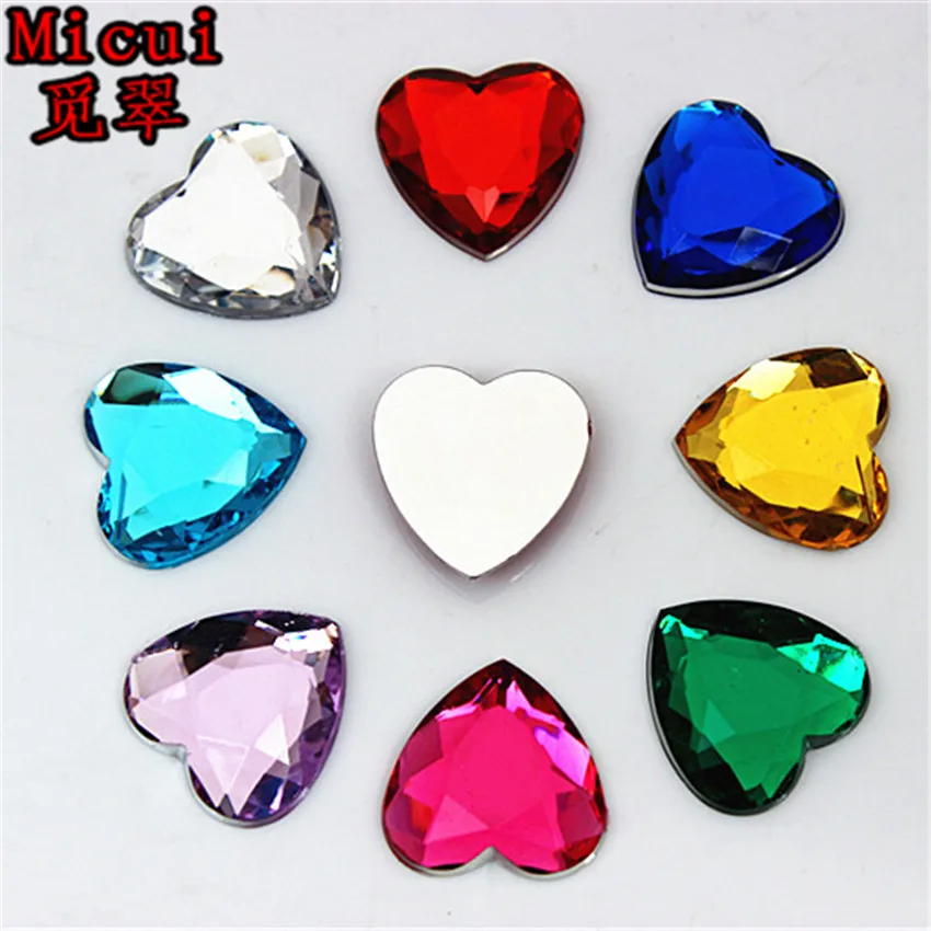 Micui 20pcs 20mm Heart Acrylic Rhinestones Flat Back Stones rhinestones Crystal for clothing crafts Decorations DIY MC644