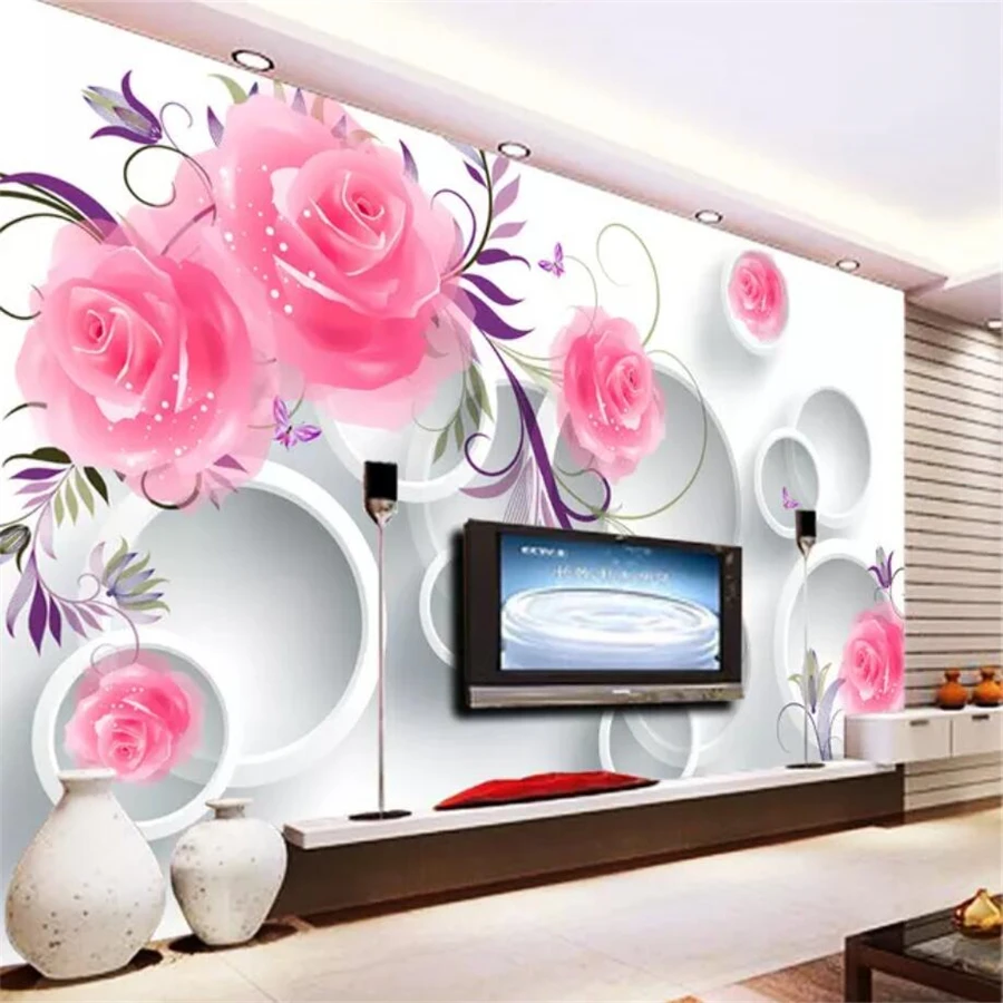 

beibehang papel de parede Custom wallpaper 3d mural rose flower rattan circle TV background wall living room bedroom wallpaper