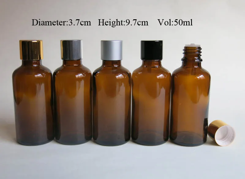 

wholesale 100pcs 50ML Amber Glass Essential Oil bottle With Screw On Cap, 50 ml brown empty Glass Bottle With Reducer Dropper