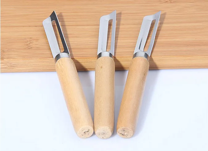 5pcs/lot Wood Handle Fruit Peeler Stainless Steel Knife Kitchen Tools Salad Vegetables Peelers Kitchen Accessories KX 197