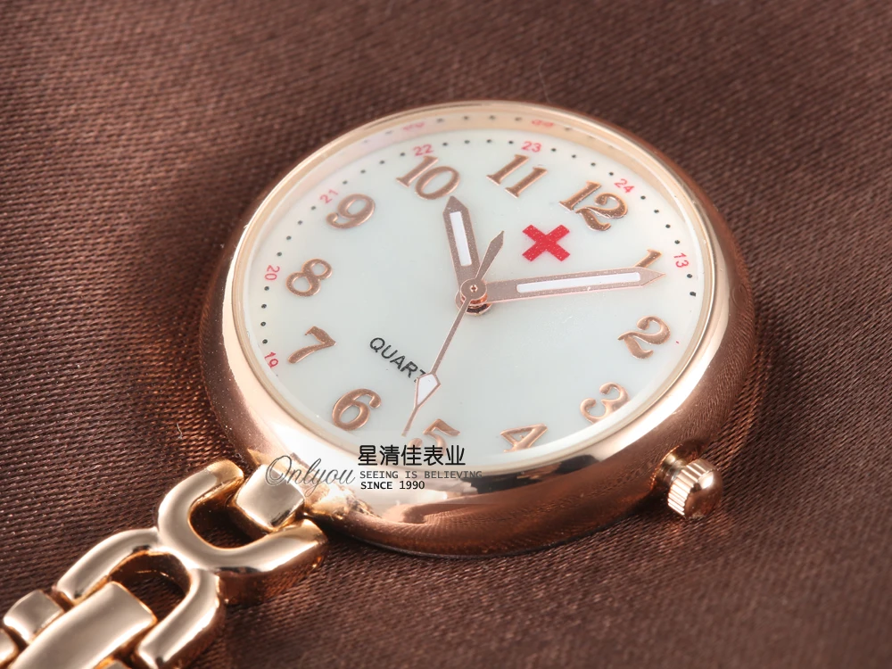 Elegant Round Dial Clip-on Fob Nurse Pocket Watch Quartz Rose Gold Brooch Hanging Doctor Women Luminous Pin Watch Kids relogio