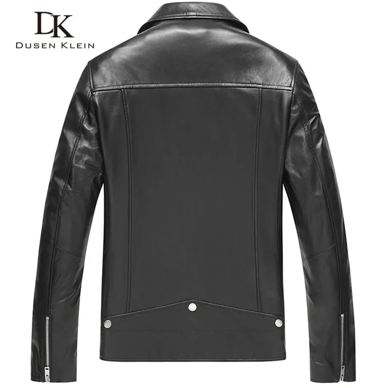 Men oblique motorcycle jacket Nature Sheepskin Dusen Klein 2017 New spring autumn Designer coat Slim/Black Leather Coat 71C7132