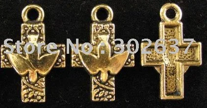 

FREE SHIPPING 90Pcs Antiqued gold pigeon cross drops A899G