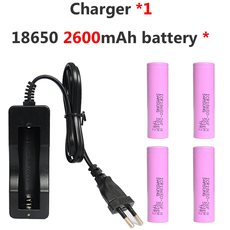 4pcs 2600MAH 3.7V 18650 Li-ion Battery Rechargeable Lithium 26F for Samsung 18650 +1* 803C Charger for Flashlight Power Bank