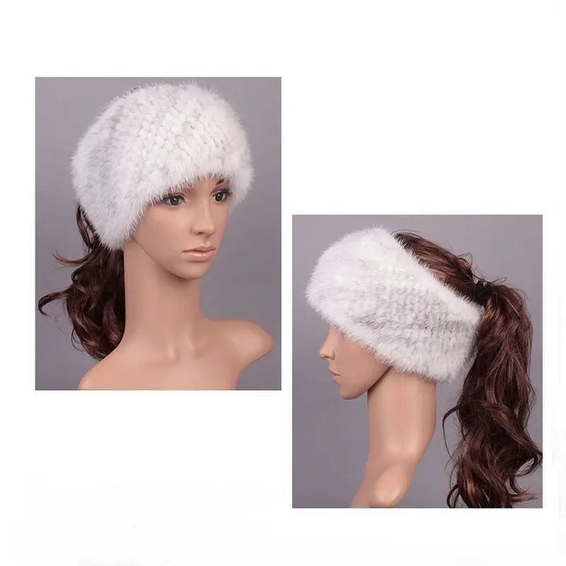 Plaid New arrival 2 Use Cap Knitted Scarf & Winter Hats for Women Real Mink Fur Winter Hat Knitted Warm Natural Mink Fur Scarves