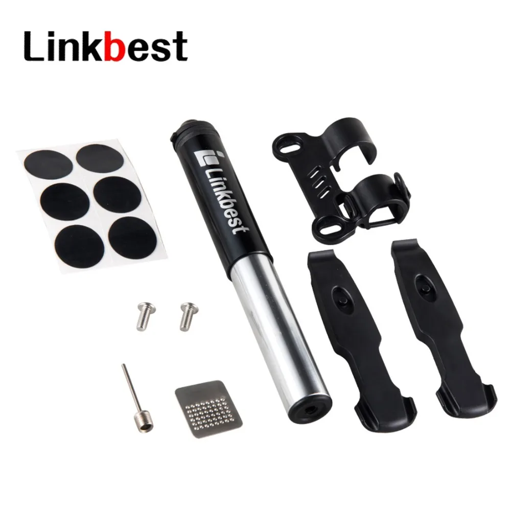 

Linkbest-Mini Bike Pump, Flexible Hose for Presta and Schrader Valve, 130 PSI Compact and Lightweight, Tire Repair Kit Included