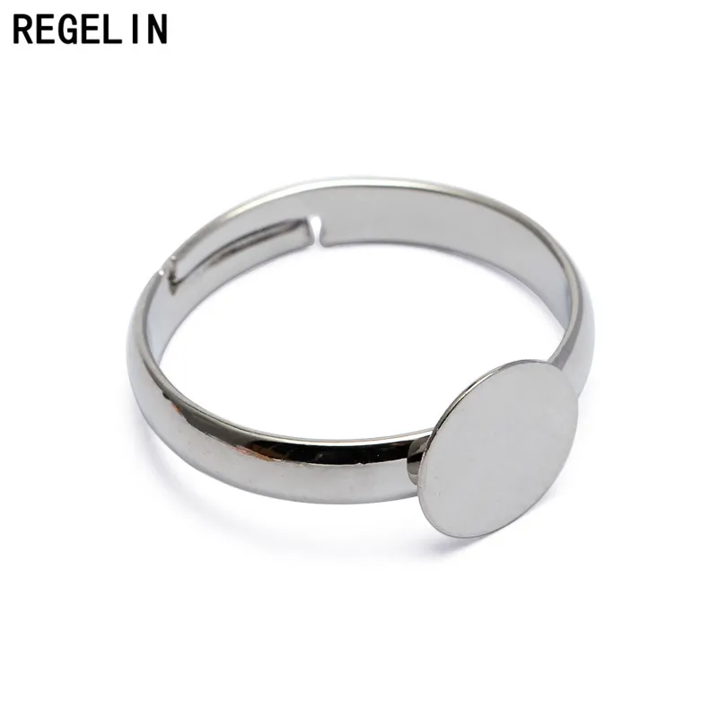 REGELIN Adjustable Ring Settings 6/8/10mm Round Blank Base Trays Bezel for Cabochon Cameo DIY Ring Jewelry Making 20pcs/lot