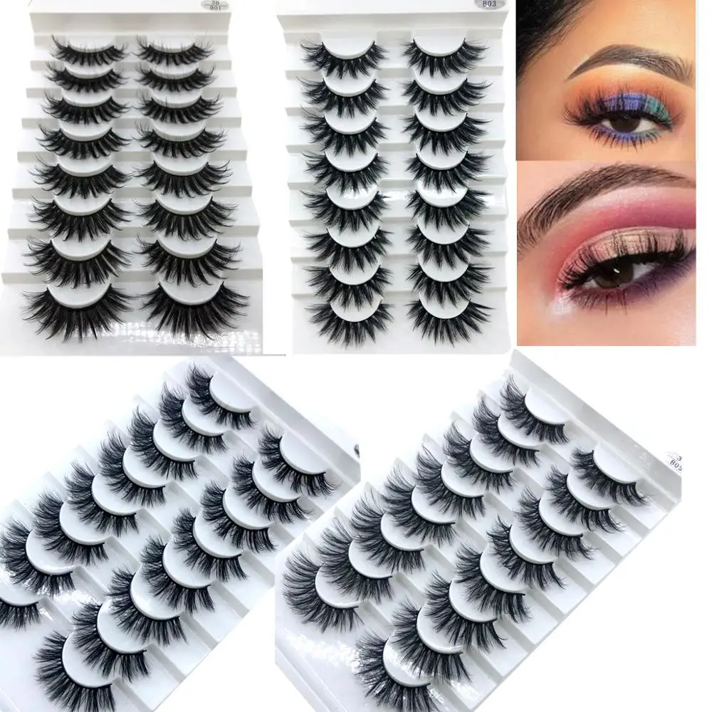 HBZGTLAD 8 Pairs 3D Mink Hair False Eyelashes Natural/Thick Long Eye Lashes Wispy Makeup Beauty Extension Tools