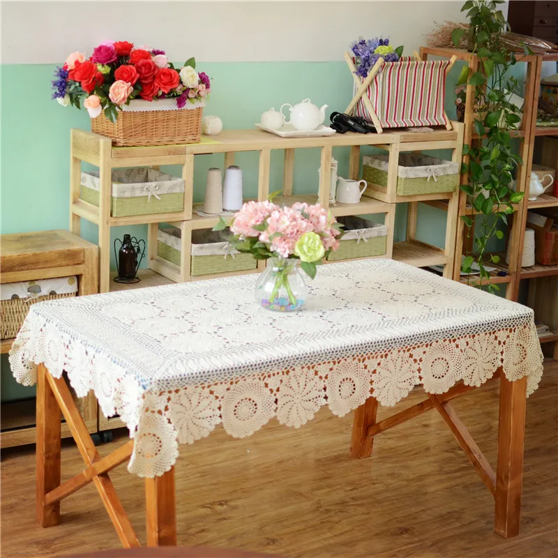 Handmade Crochet Table Cloth Cotton Tablecloths Beige Crochet Lace Tablecloth Many Size Available