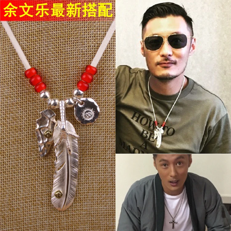 BOCAI Daisetsu Takahashi Feather Leaves Sterling Silver 925 Jewelry Hand Fashion Man Necklace Pendant Personalized Gift