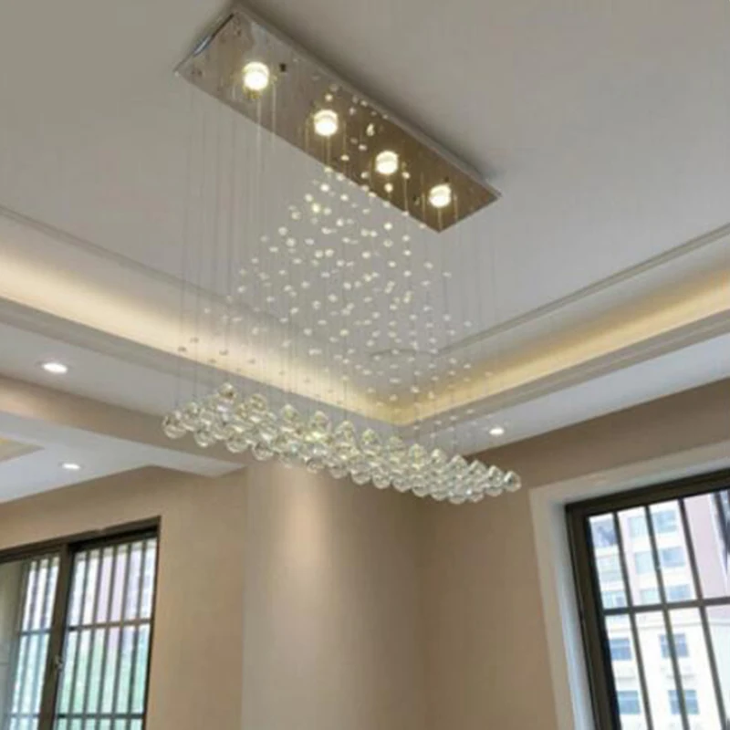 Pyramid Crystal Chandelier Rectangle Lamp LED Curtain Hanging Wire Living Room Lighting Dining Room Foyer Lamp