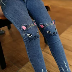Cute Cartoon Pattern Kids Jeans Spring Autumn Winter Lovely Cat High Quality Children Pants Casual trouses Baby Girls Jeans