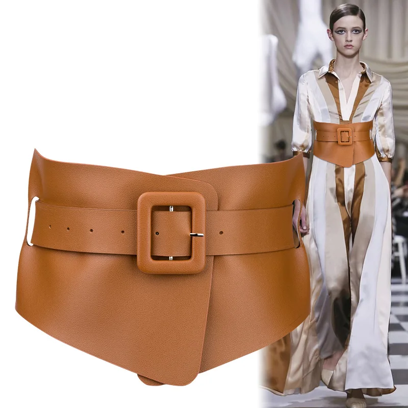 2019 Fashionable Personality Trendy Decorative Ladies Cummerbund High Quality PU Fabric Soft Leather Shirt Dress Widened Belt