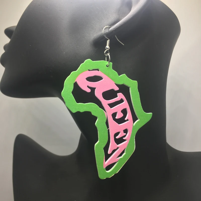 AKA Pink Green Queen Wood Earrings