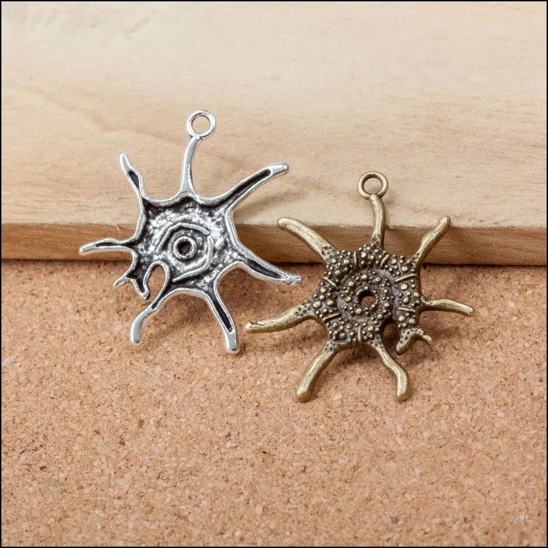 most popular 6 Pieces/Lot 16mm*20mm bronze Plated starfish charm sea snail charm For diy Jewelry Making