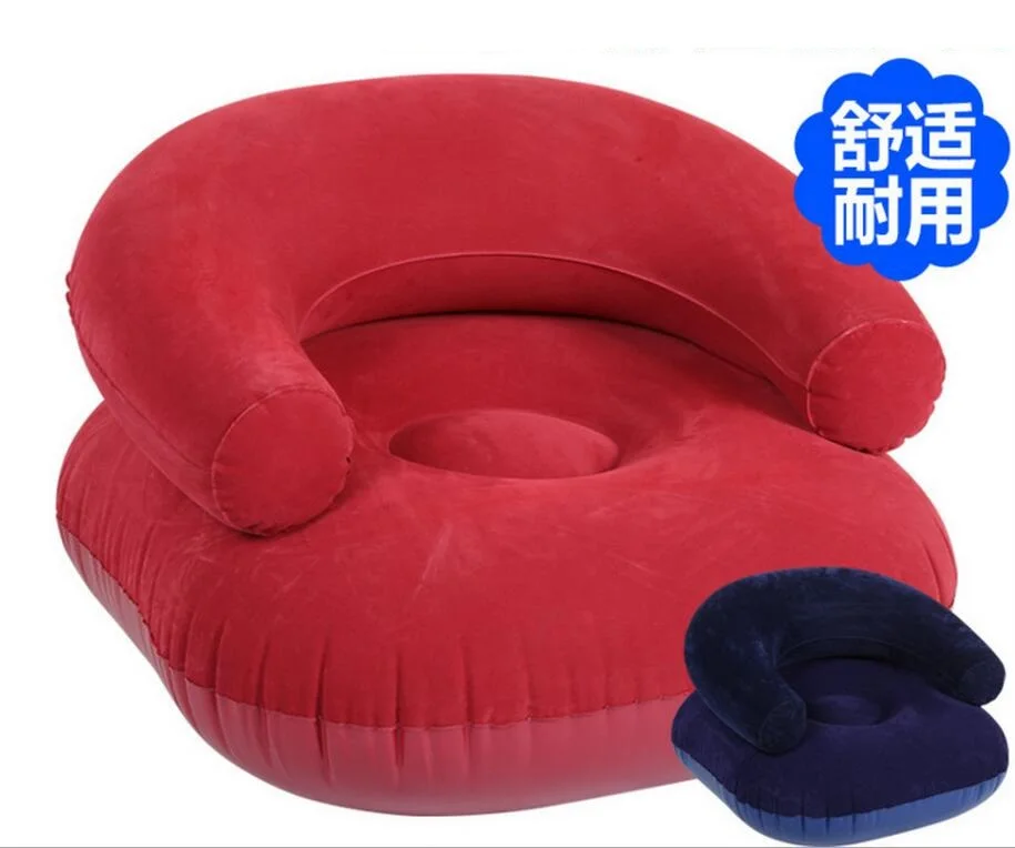 red and dark blue Single inflatable flocking bean bag sofa lazy leisure sofa with back support, portable computer relax chair