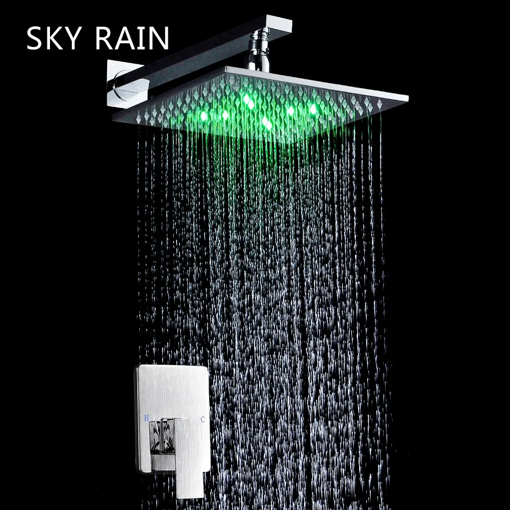 Bathroom Wall Mounted Rainfall RGB LED Shower Head Hot And Cold Valve Mixer Faucet Set