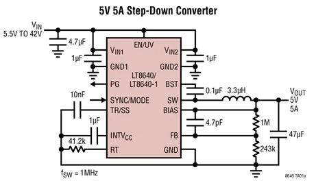 LT8640EUDC-1 LT8640IUDC-1 LT8640HUDC-1 LT8640-1 - 42V، 5A محول صامت متزامن تنحى مع تيار 2.5uA هادئ