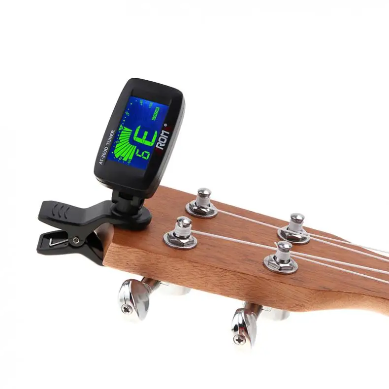 Universal Portable Digital Clip-on Guitar Tuner Three Colors LCD Backlight with Coin Battery for Chromatic Bass Ukulele Violin