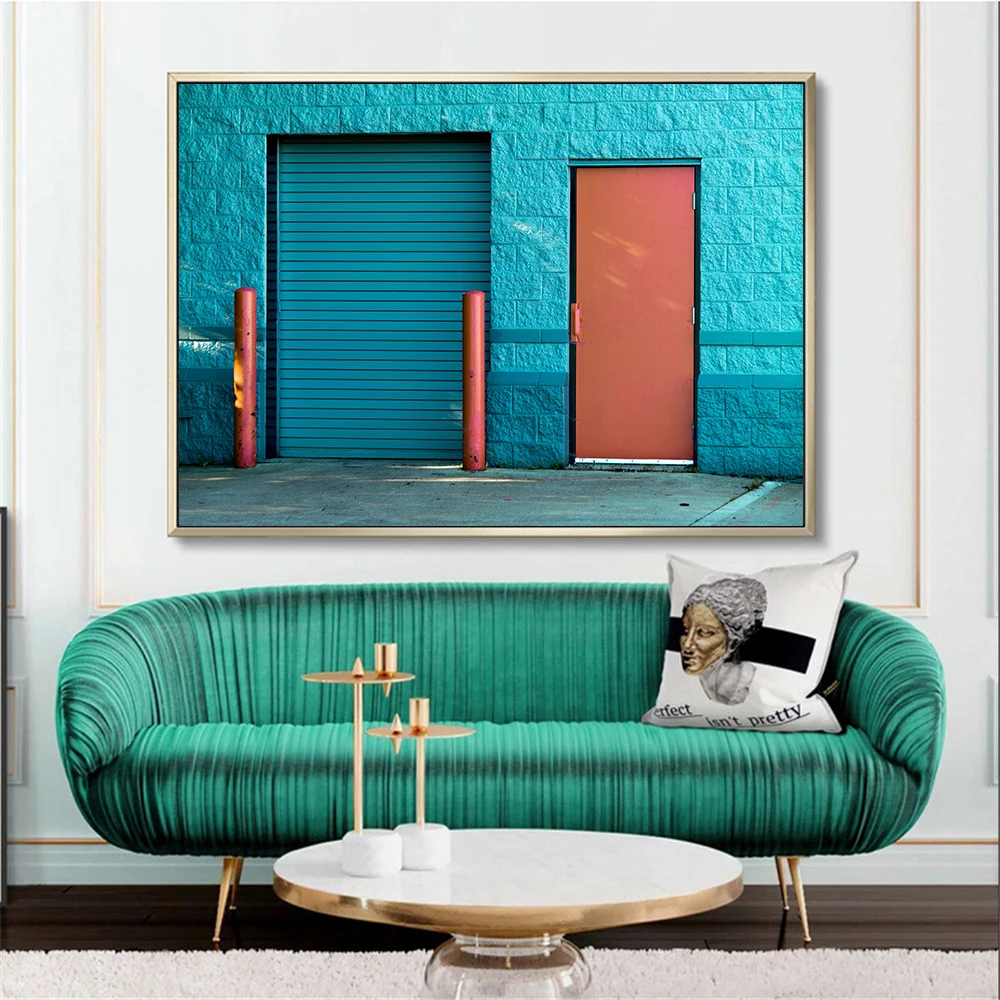 Cuadro Decorative Wall Art Canvas Blue Building Windows Poster Wall Picture For Living Room Home Decoration Modern Painting