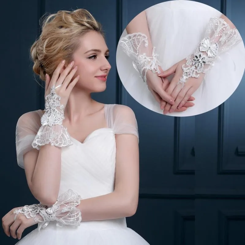 JaneVini-Guantes de boda Blancos para mujer, manoplas de encaje sin dedos con cuentas, accesorios de boda, Guantes Blancos 2019