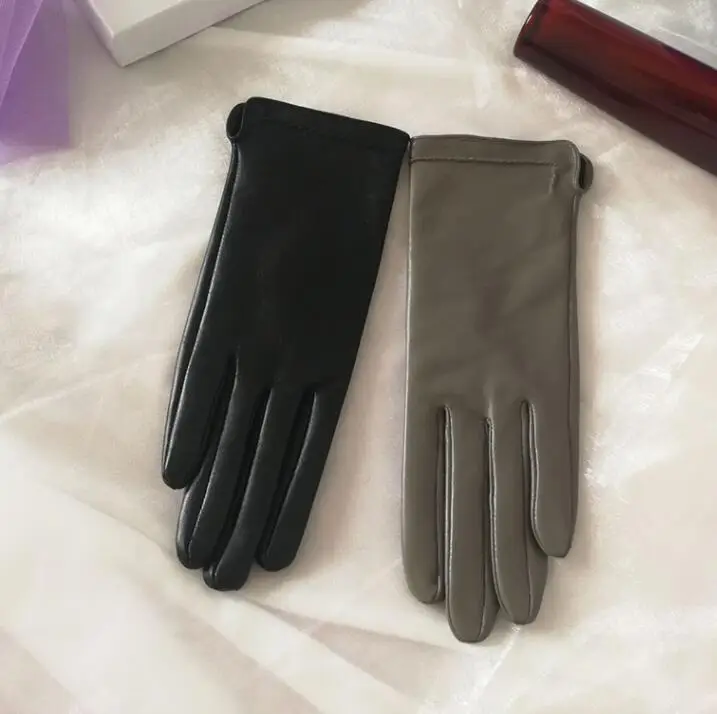 Women's Autumn Winter Thicken Warm Natural Leather Gloves Female Genuine Leather Brief Dancing Motorcycle Driving Gloves R753