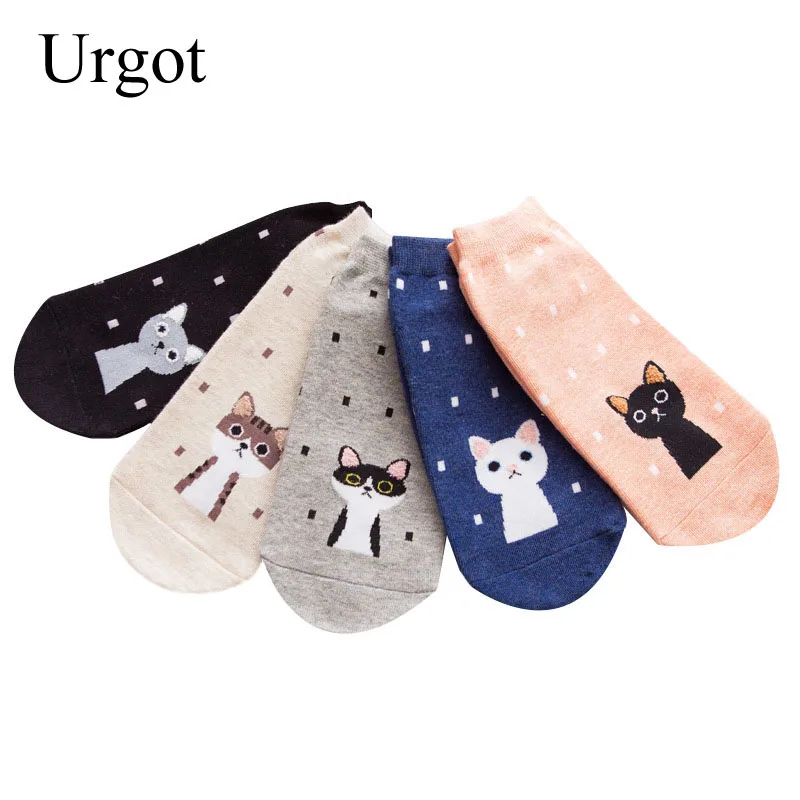 Urgot 5 Pairs Women's Socks Candy Color Small Animal Cartoon Pattern Boat Sock for Summer Breathable Casual Girls Funny Fashion