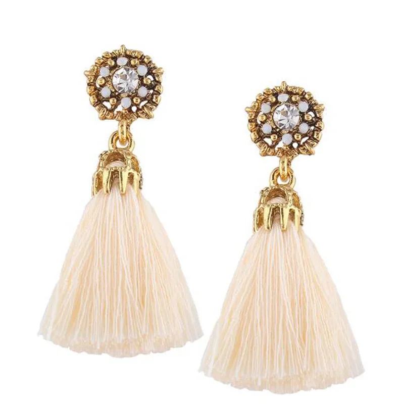 Bohemia Cotton Tassel Studs Earrings For Women Ethnic Geo Pendant Post Earrings Fashion Jewelry Pendientes Chunky Studs Earrings