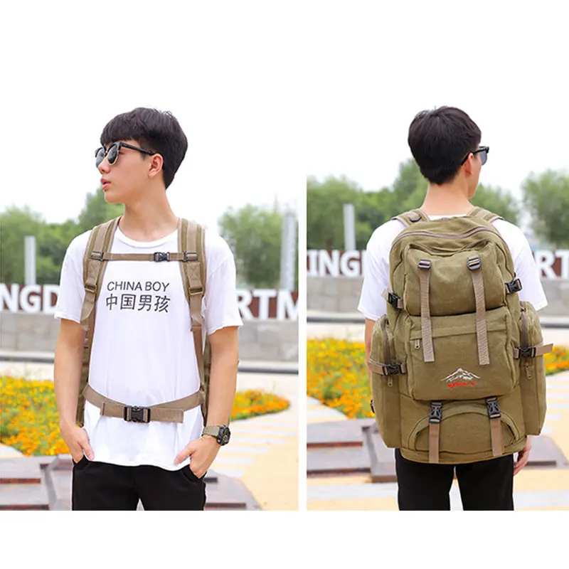 60L 80L Large Camping Bag Traveling Backpack Canvas Luggage Multi-function Climbing Men Hiking Shoulder Bags XA26D