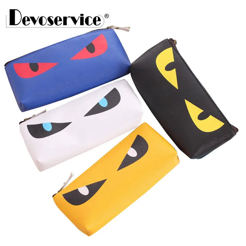 

1Pc High Quality PU Cartoon Cats Pen Bag Cool Evil Big Eye Cat Leather Pencil Case Holder Storage Pencilcase For School Supplies