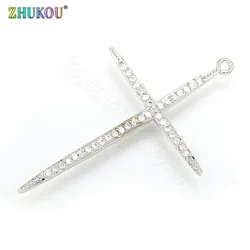 Cross Charms Korean Sweet Style Metal 30x48mm Crystal Pendant Charm for Necklace and Earrings Jewelry Accessories:VD409