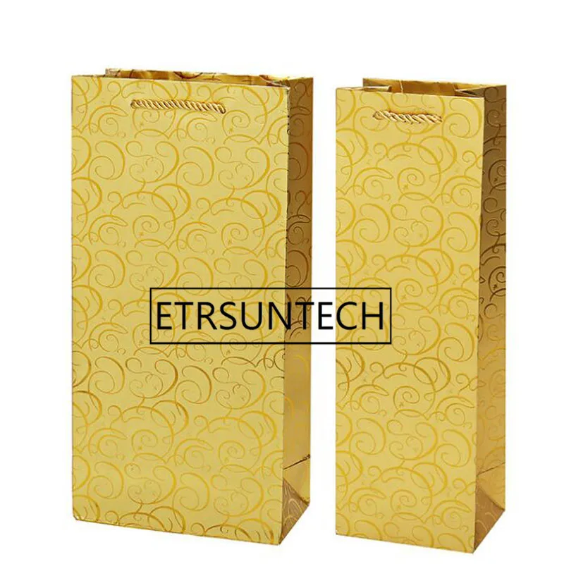 

100pcs Luxury Gold Kraft Paper Red Wine Box Handheld Single/Double Bottle Bag Gift Packaging Box Party Supplies