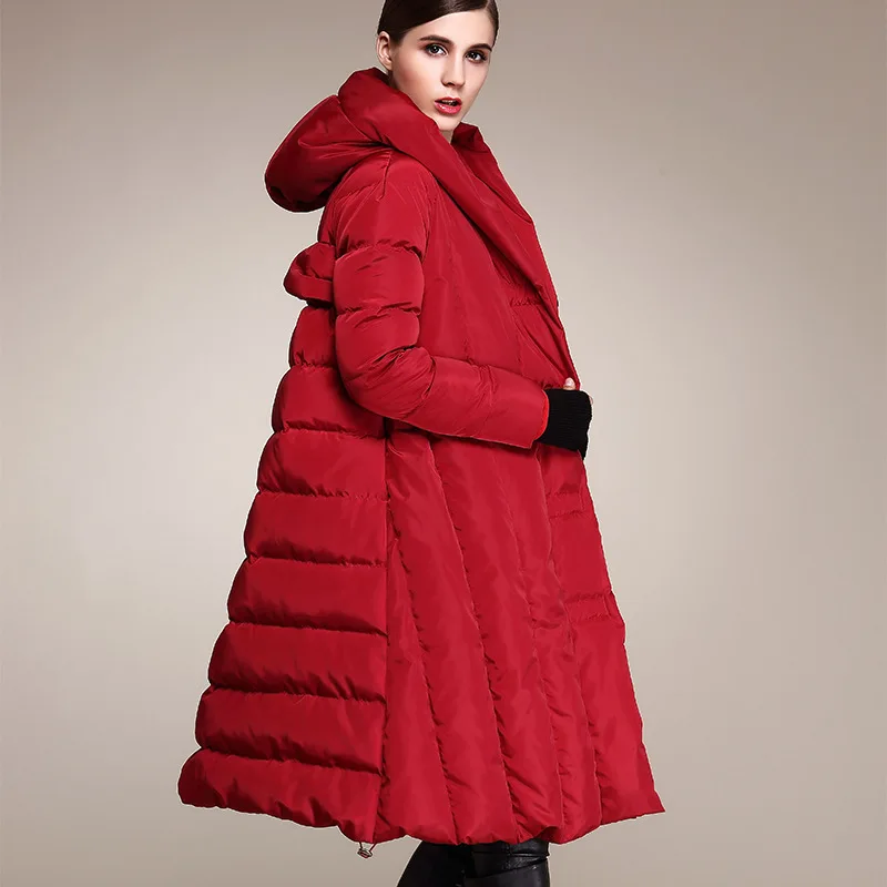 Winter fashion 90% Duck Down Coat Fashion Oversized Hooded Cloak Style Long Down Jacket Female Loose Thicker Warm Coat Wj1307