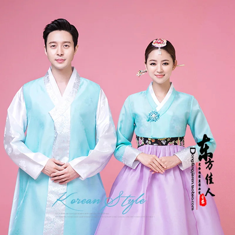 Han Wang Shi Zi Korean Prince Traditional Korea Hanbok Wedding Costume Sets for Lovers and the Couple with Bride Hair Tiaras