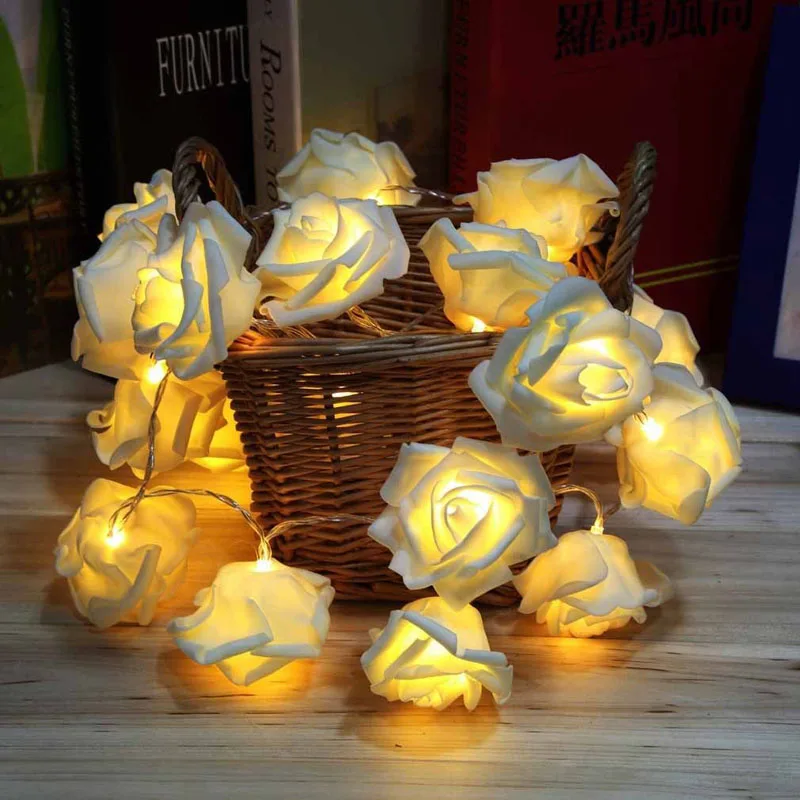 20set Romantic Holiday Lighting 20 x LED Novelty Rose Flower Fairy String Lights for Wedding Garden Party Decoration ZA4972