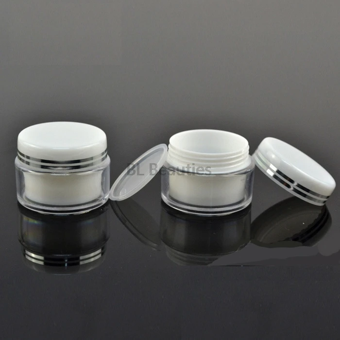 

300pcs/lot 30G Cream Jar,Double Silver Lines,Plastic Cosmetic Container,Screw Cap,Empty Makeup Sub-bottling,Sample Mask Canister