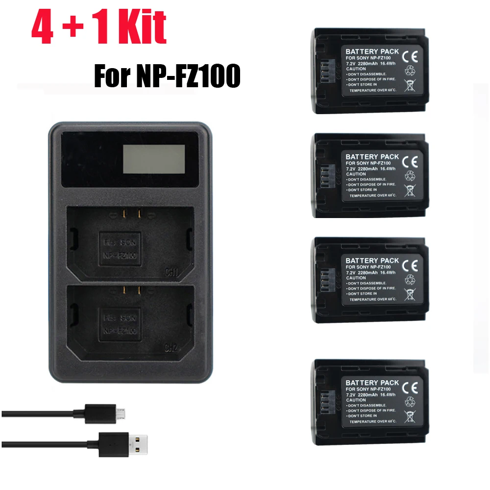 

4pcs NP-FZ100 NP FZ100 NPFZ100 camera batteries + LCD Dual Charger for Sony BC-QZ1 Alpha 9 Alpha 9R Sony Alpha 9S Digital camera