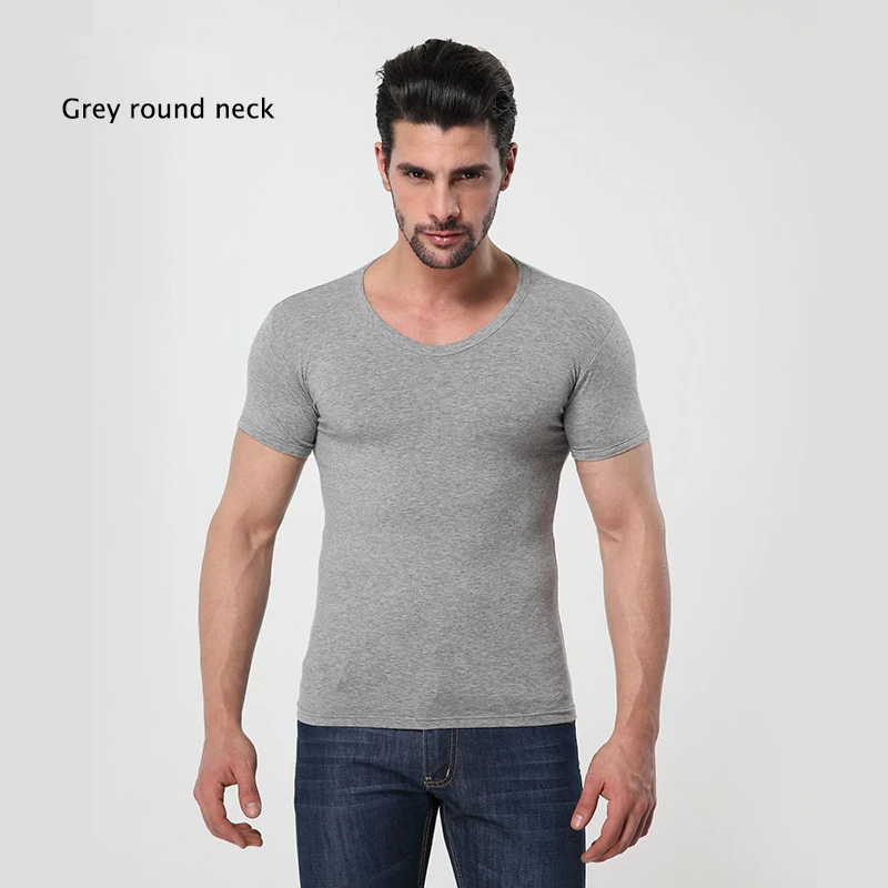 Ropa interior MODAL de color sólido para hombre, ropa ajustada de manga corta, transpirable, con cuello redondo