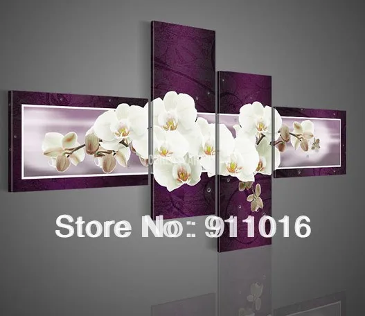 

Handmade 4 Piece Purple Modern Decorative Oil Painting On Canvas Wall Art Butterfly Orchid Flower Picture For Living Room