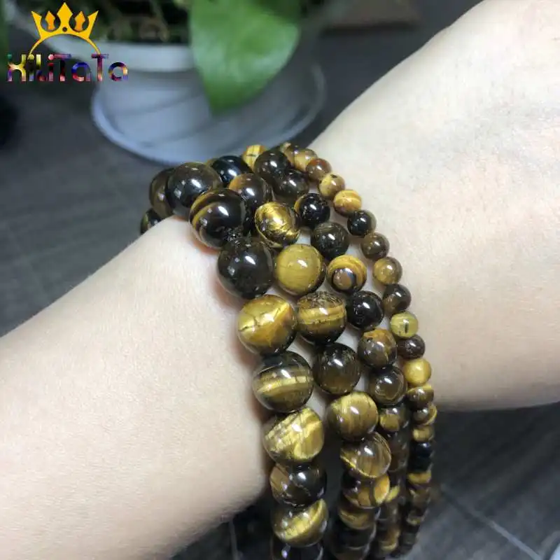 Round Natural Yellow Tiger Eye Beads Loose Stone Bead For Jewelry Making DIY Bracelet Necklace Accessories 15\'\' 4/6/8/10/12/14mm