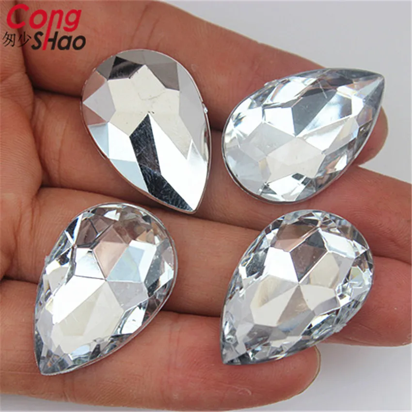 Cong Shao 50pcs 20x30mm Acrylic rhinestone trim Drop Pointback Stones And Crystals Clothing Crafts Ornament Accessories CS143