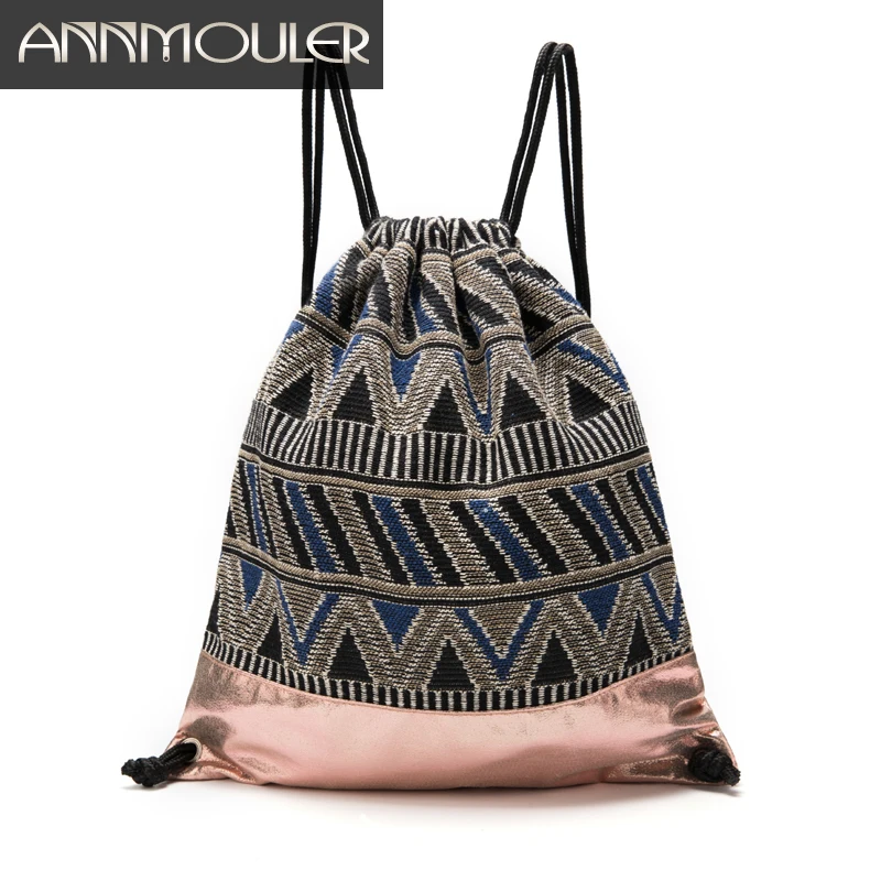 Annmouler Large Backpack Tribal Drawstring Backpack Gypsy Bohemian Rucksack Bag High Quality Ladies Shoulder Bag Fabric Hobo Bag