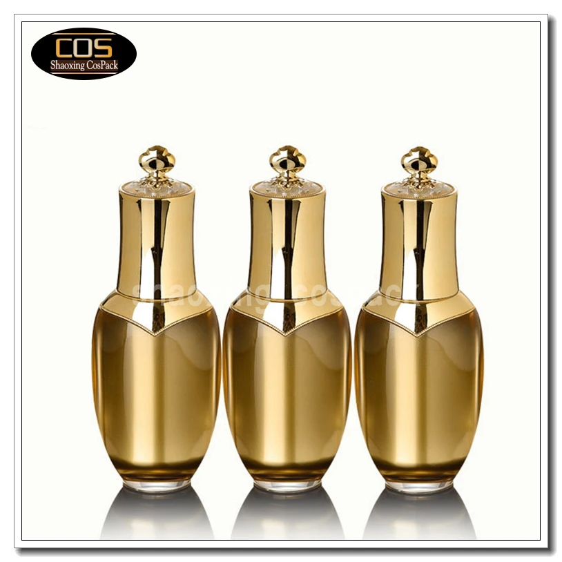 

LA201-30ml Gold Acrylic Cosmetic Pump Bottle with Crown Cap, 30ml acrylic cosmetic packaging, wholesale 1oz acrylic bottle gold