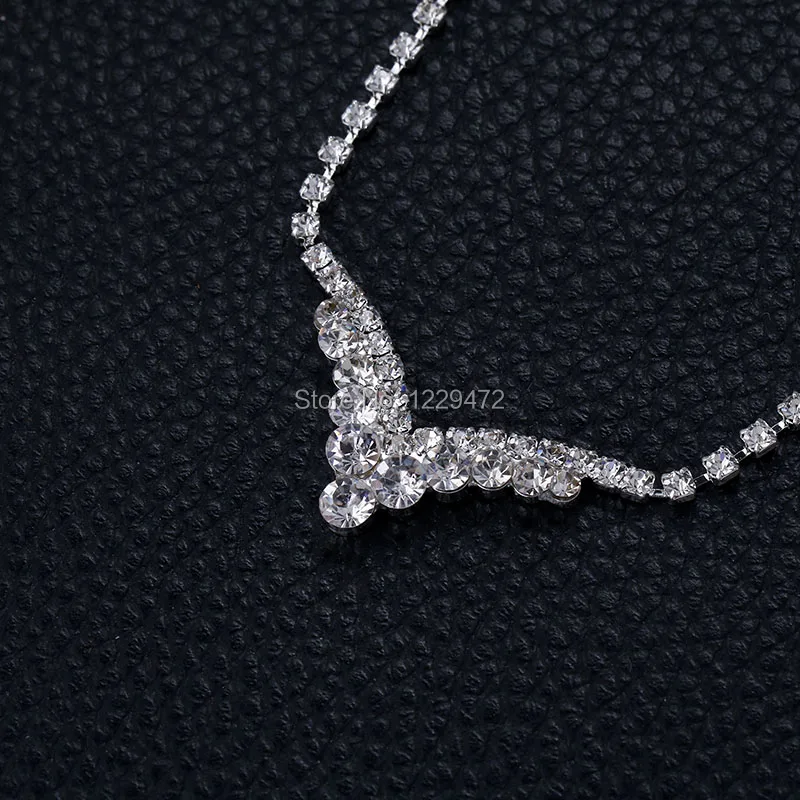 TREAZY Fashion V Shape Rhinestone Crystal Wedding Bridal Jewelry Set Silver Color Necklace Earrings Set For Women Accessories