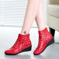 Spring Summer Women Boots Shoes Wedges Heel Ankle Boot Handmade Hollow Fretwork Women Cool Boots C265