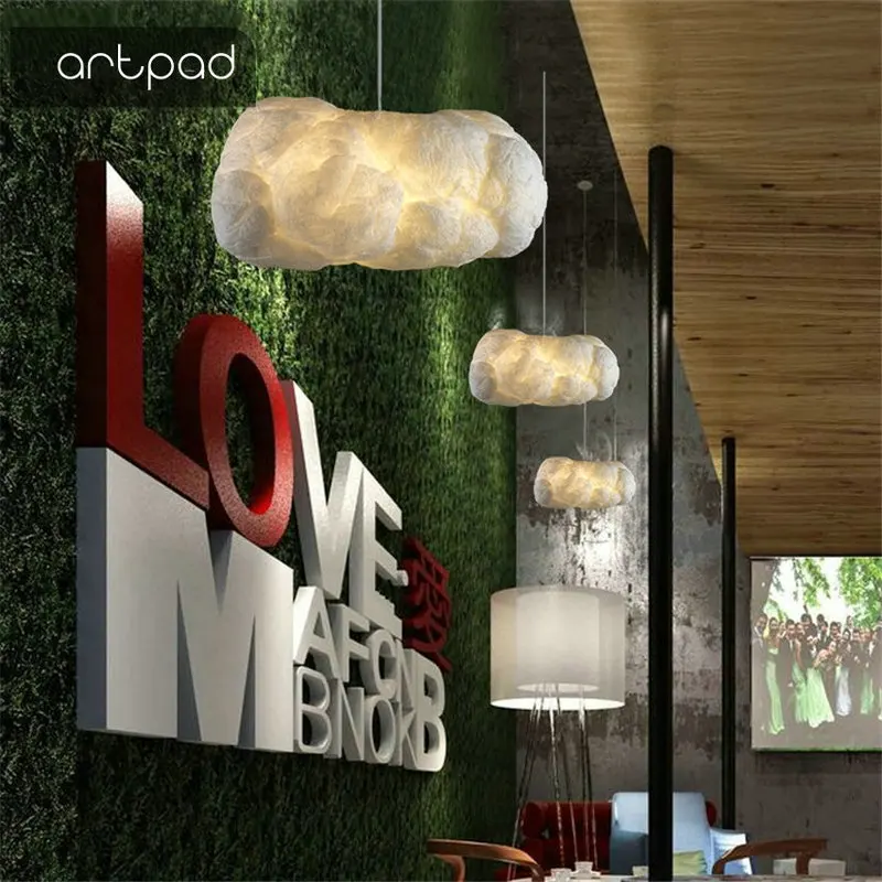 Modern White Floating Cloud Pendant Light for Bedroom Living Room Cloth Store Restaurant Indoor Lighting Decor E27 Base