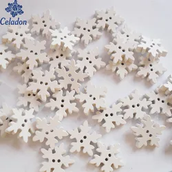 100Pcs White Christmas Snowflake Wooden Buttons Fit Sewing and Scrapbook For Diy Wholesale