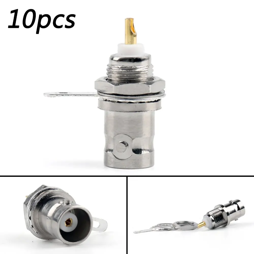 Areyourshop BNC Female Jack Bulkhead Solder Panel Mount Straight Plug Jack 50 Ohm 10Pcs Connector Nickel plating