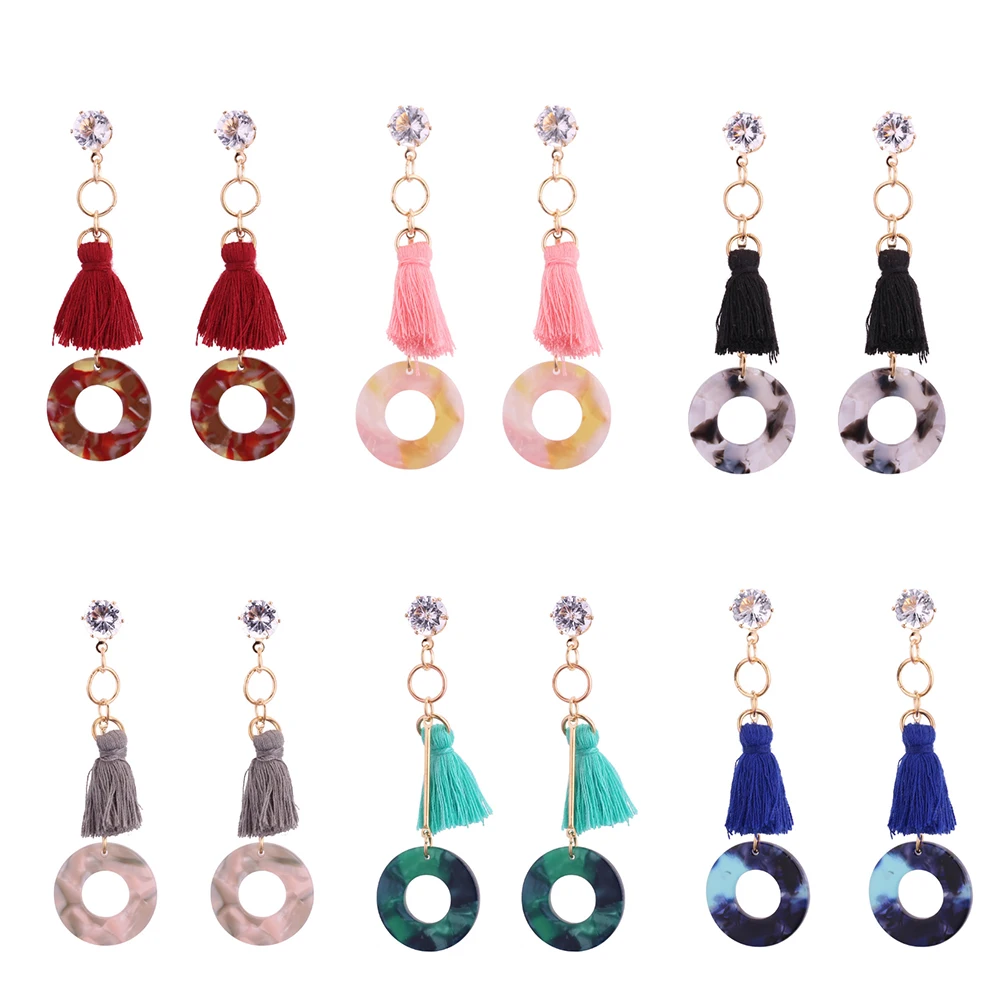 100pcs/Wholesale Personality Glamour Fashion Tassel Earrings Studded Color Marble Beautiful Tassel Earrings