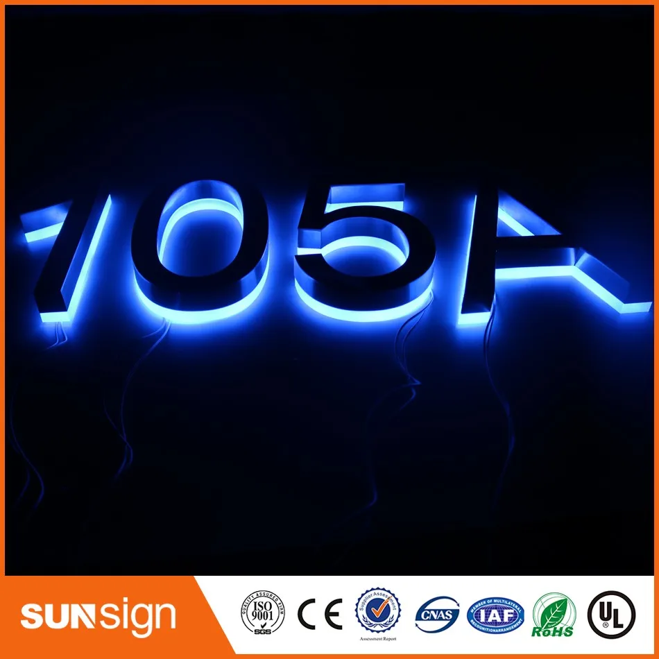 H 20cm Sunsign 0-9 Modern LED Illuminated House Numbers Stainless Steel Number LED